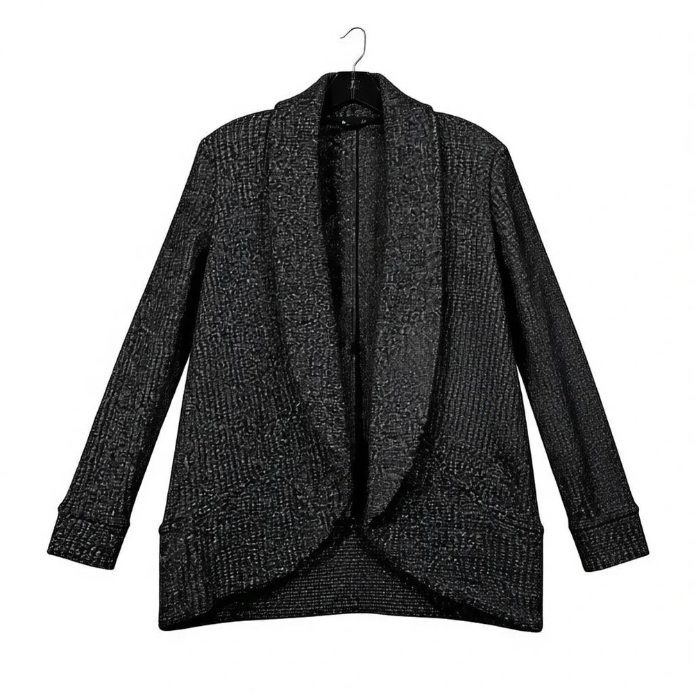 Gibsonlook Open Front Knit Cardigan Sweater Charcoal Gray Medium Officecore - Picture 1 of 14